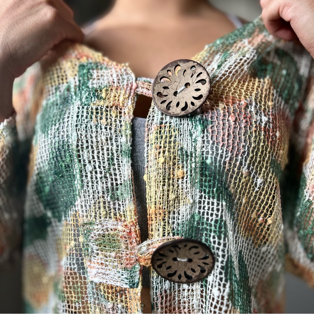 Nina Leonard Print Sheer Cardigan